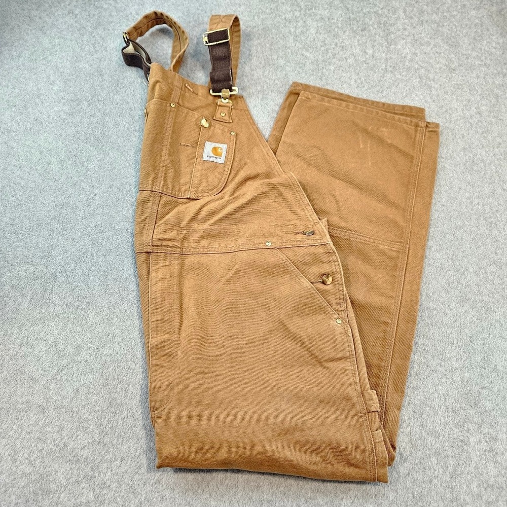 Carhartt Mens Duck Bib Overalls Brown Double Knee Work Dungarees R01 BRN 44x30